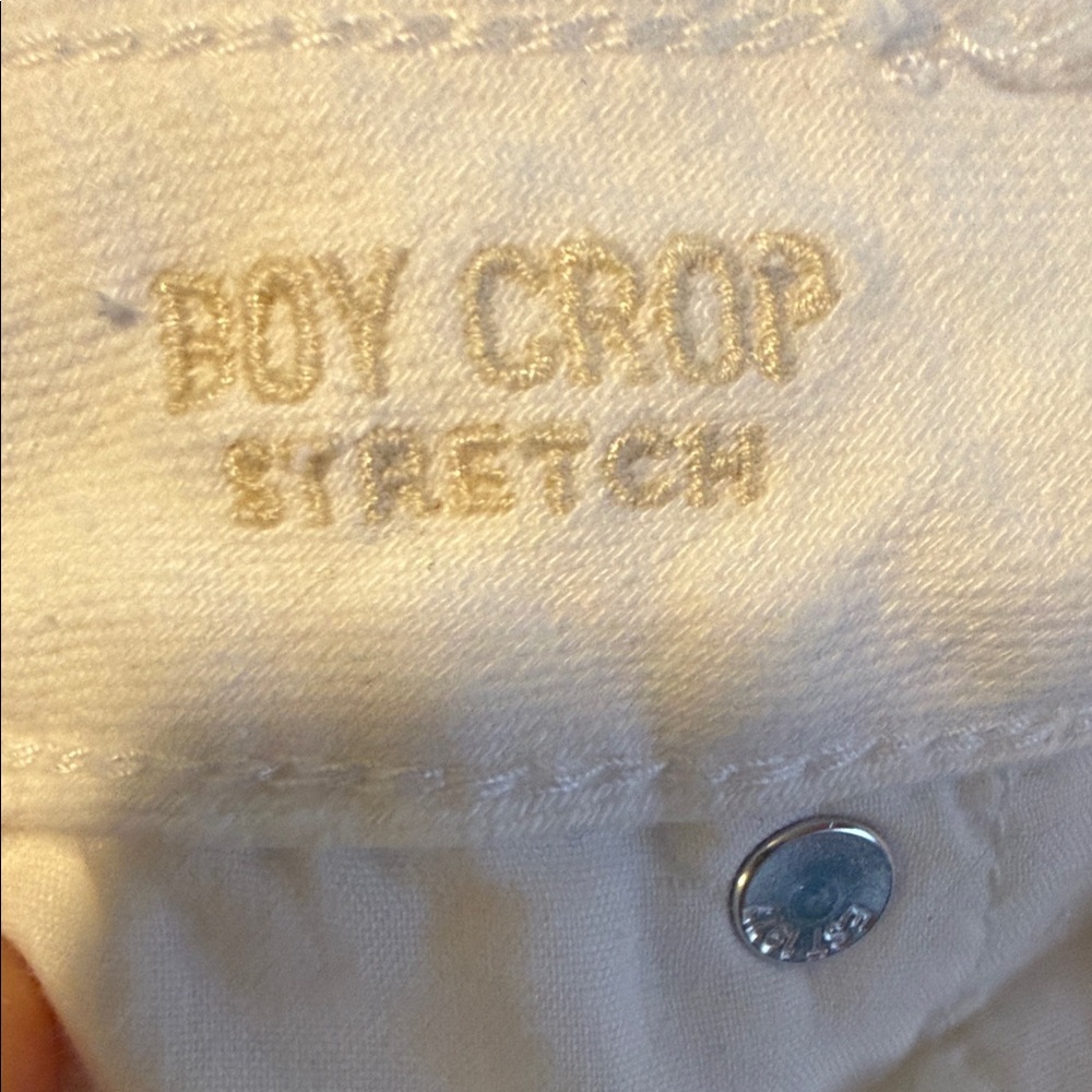 American Eagle Women's White Boy Crop With Distress Stretch Jeans  Size 14 - Picture 3 of 10